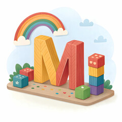 Fototapeta premium Colorful wooden alphabet letters, vibrant and playful, made of smooth polished wood,