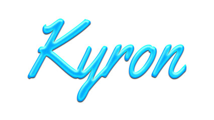 Glowing blue effect of name Kyron on white background.