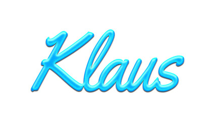 Glowing blue effect of name Klaus on white background.