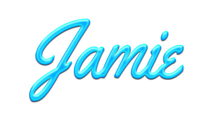 Glowing blue effect of name Jamie on white background.