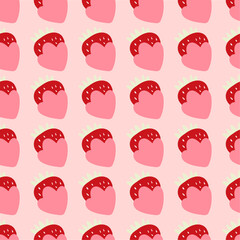 Chocolate covered strawberries seamless pattern. Sweet gifts for the holidays. Romantic design. Hand drawn vector illustration