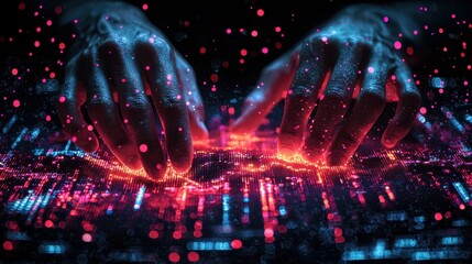 Obraz premium Modern Trading Data Analysis with Hands on Screen