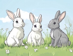 Fototapeta premium Rabbits. Artistic creation featuring sweet little Easter bunnies in a meadow