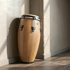 A conga drum is a tall, cylindrical percussion instrument made of wood