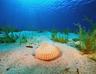 Underwater Scallop on Sand, Plants AI