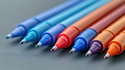 Ink subscription Carpenter pencil Drawing straws Glass pen Color gradient Sketch ai arrtx huion kingart Highlighter Close-up colorful ballpoint pens arranged diagonally, vibrant writing tools, statio