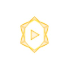 Play Button in a Golden Frame:  A  play button symbol inside a  geometric frame with a golden glow, evoking a sense of excitement and anticipation. Perfect for promoting media, entertainment.