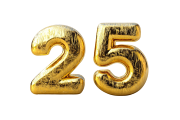 2025 Happy New Year 3d number gold isolated on white background, transparent background