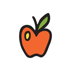 Apple doodle icon or logo, hand drawn with thin line. Isolated on white background. Vector illustration