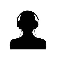 silhouette of young woman in headphones - vector illustration