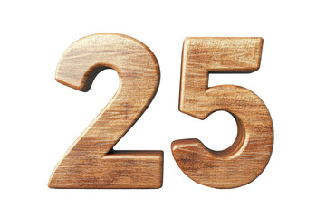 2025 Happy New Year 3d wooden number isolated on white background, transparent background