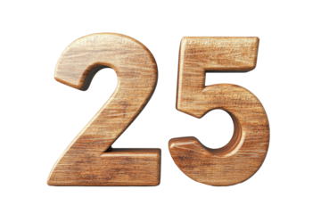 2025 Happy New Year 3d wooden number isolated on white background, transparent background