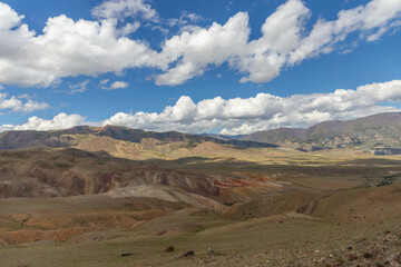 Altai Mars number one (multicolored mountains). Kyzyl Chin valley, also called as Mars valley. Chagan Uzun village, Altai republic, Russia. 