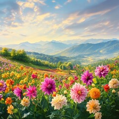 Obraz premium Dahlias bloom in summer's vibrant embrace.