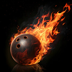 A flaming bowling ball features intense fire effects, creating a dramatic