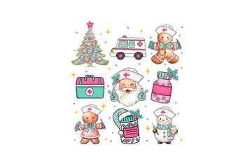  Christmas Nurse Doodle Sublimation Design