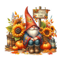 Autumn Gnome Fall sunflower santa 