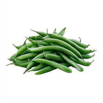 Exposici&oacute;n minimalista de una vaina de ejote verde sobre fondo blanco, resaltando su textura y color natural