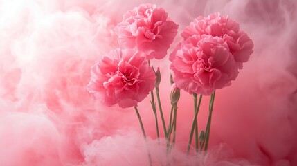 pink carnations with pink smoke