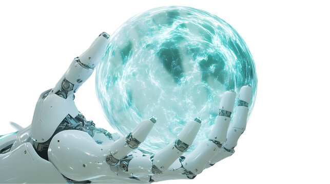Robotic Hand Holding Glowing Orb  Futuristic Technology    Innovation  Energy  Science Fic
