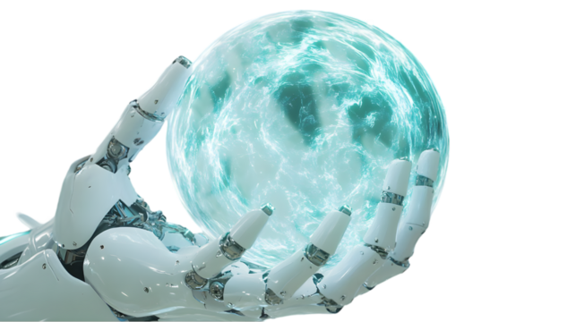 Robotic Hand Holding Glowing Orb  Futuristic Technology    Innovation  Energy  Science Fic