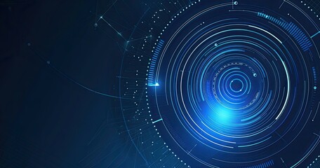 Abstract digital design featuring circular patterns and glowing elements in blue tones.