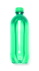 Plastic bottle of water isolated on white, top view