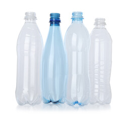 Many empty plastic bottles isolated on white