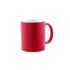 One blank red ceramic mug isolated on white. Mockup for design