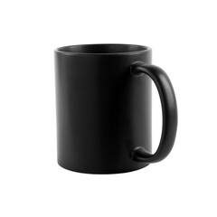One blank black ceramic mug isolated on white. Mockup for design