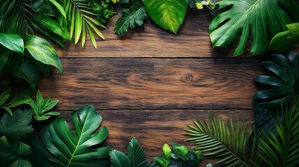 A wooden frame with a green leafy border