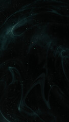 Glitter dusting. Smoke splash. Defocused blue sparkling shimmering particles cloud fog mist texture on abstract art dark black background.