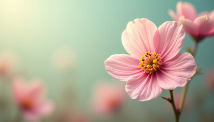 Fototapeta premium Pink flower blooming in a field on a sunny day