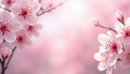 Naklejka premium Pink cherry blossoms blooming in spring with a soft, delicate background