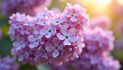 Close-up of delicate pink lilac blossoms with a soft, blurred background, perfect for floral designs, spring themes, and creating a romantic ambiance.