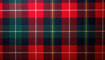  "Red and green plaid pattern on a white background. Scottish tartan fabric texture."
