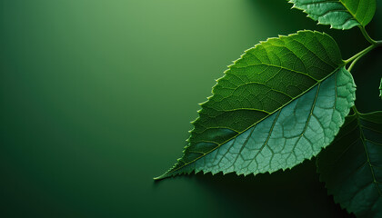  "Close up texture of a green leaf with vibrant colors and natural light