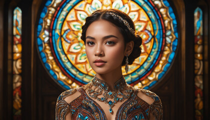 Obraz premium A woman with a hint of Asian heritage, radiating elegance and poise