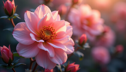 Pink Flower Blooming in the Sunset