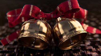 Christmas bell adorned with a large, bright red ribbon tied in a bow