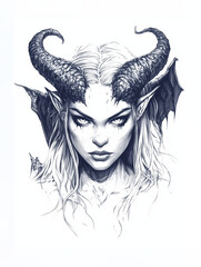 woman demon on white background