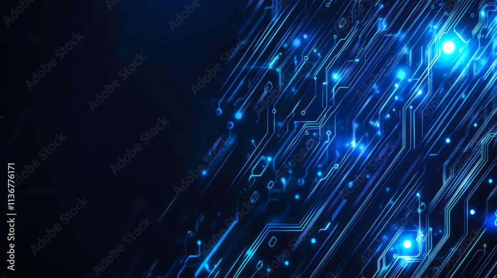 Aufkleber Digital circuit design with glowing blue lines creating an intricate pattern in a technological environment
