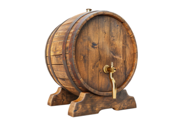 An Isolated Wooden Beer Barrel with a Faucet, Set Against a Transparent Background, Ideal for Beverage, Brewery, or Vintage-Themed Designs