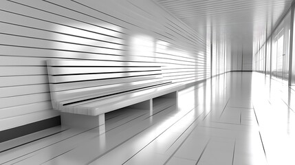 Obraz premium Modern White Corridor with Bench and Sunlight