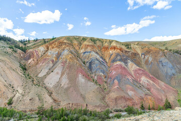 Altai Mars number two (multicolored mountains). Kyzyl Chin valley, also called as Mars valley. Chagan Uzun village, Altai republic, Russia.