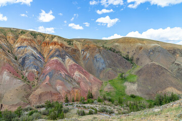 Obraz premium Altai Mars number two (multicolored mountains). Kyzyl Chin valley, also called as Mars valley. Chagan Uzun village, Altai republic, Russia. 