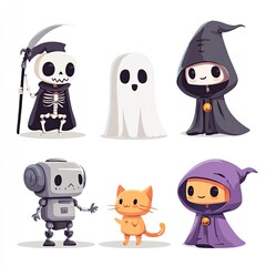 cute characters in different styles grim isolated on transparent background png