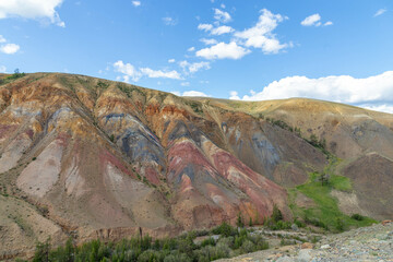 Altai Mars number two (multicolored mountains). Kyzyl Chin valley, also called as Mars valley. Chagan Uzun village, Altai republic, Russia. 