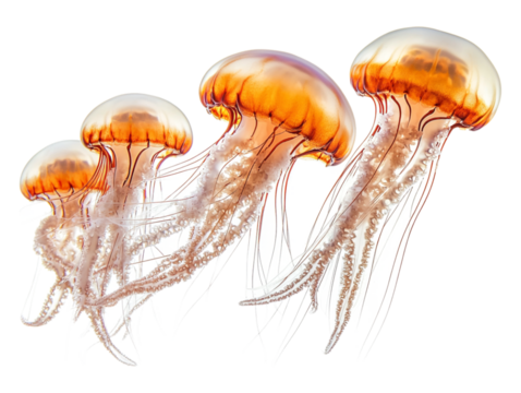 A jellyfish, isolated on a transparent background, highlighting its delicate details, perfect for marine, ocean, or nature-themed designs. - Powered by Adobe
