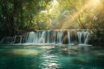 Naklejka premium Erawan waterfall in Kanchanaburi province, Thailand.